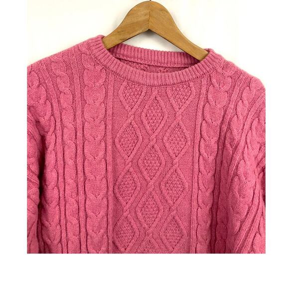 Pink Chunky Cable Knit Sweater Twisted Pullover Womens Large Oversized - Picture 4 of 8